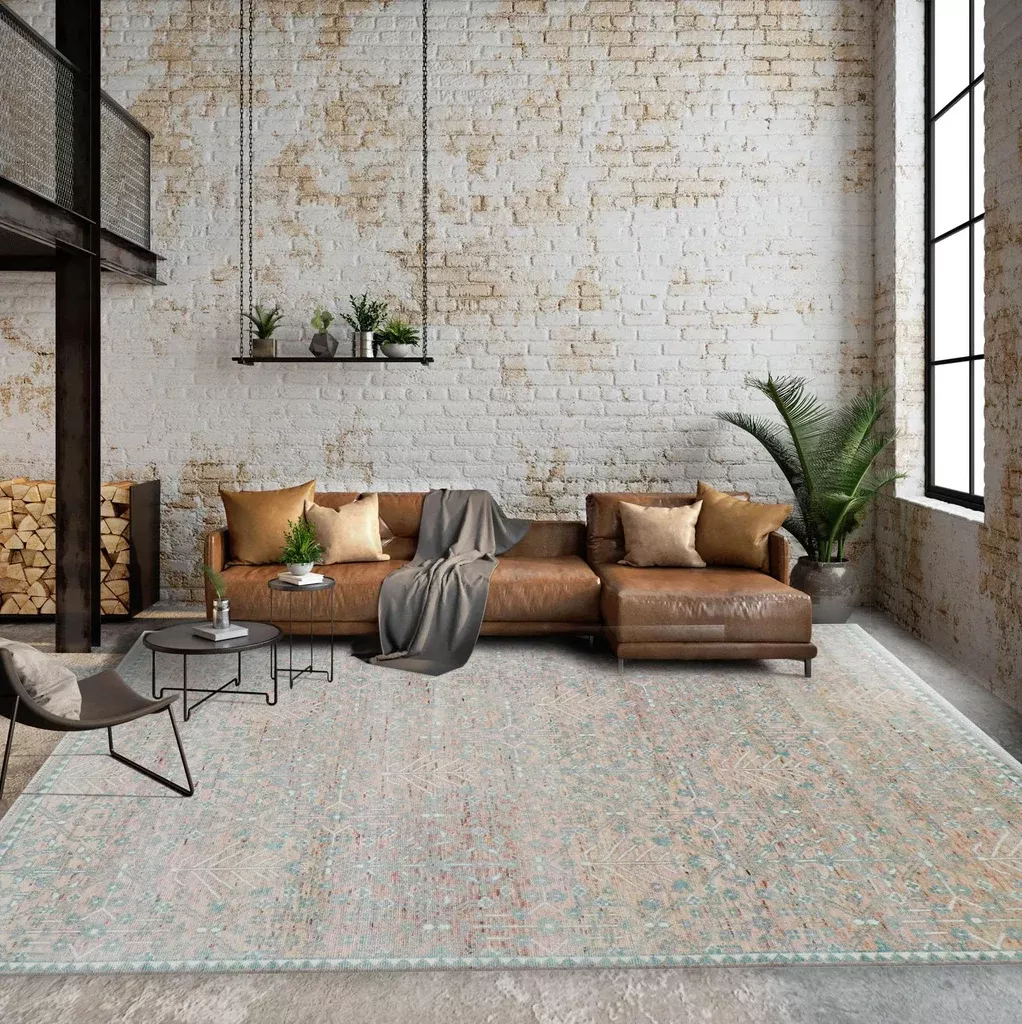 10' 2''x12' 11'' Blush, Aqua Color Hand Knotted LoomBloom Muted Turkish Oushak100% Wool Transitional Oriental Area Rug