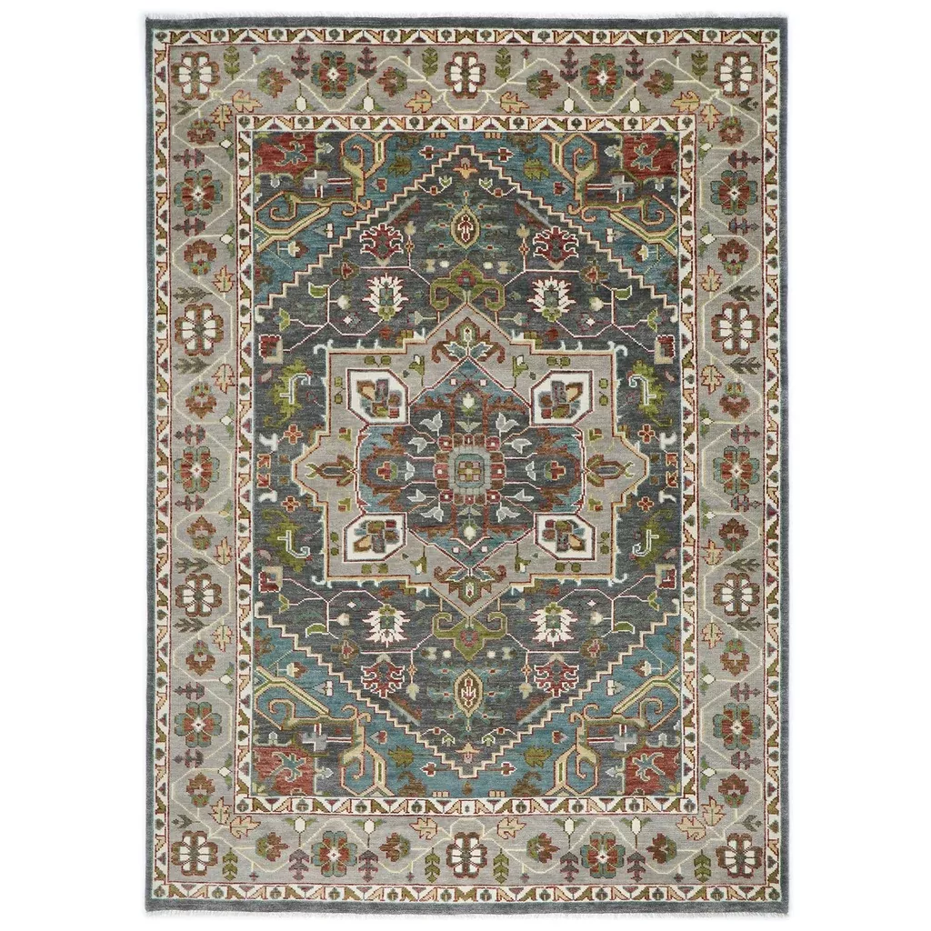 10'2''x14'2'' Hand Knotted Wool Gray ,Taupe Oushak Geometric Spandrels Heriz Rug