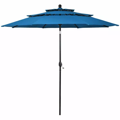 10' 3 Tier Patio Umbrella Aluminum Sunshade Shelter Double Vented without Base