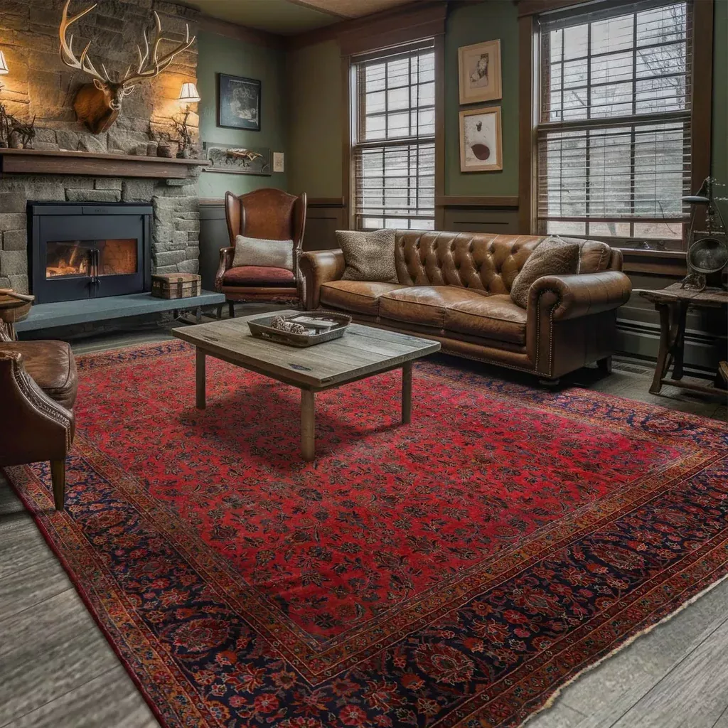 10' 5''x13' 9''Hand Knotted 100% Wool 300 KPSI Antique Sarouk Oriental Area Rug Rose, Navy Color