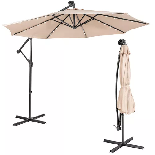 10 Feet Patio Solar Powered Cantilever Umbrella with Tilting System