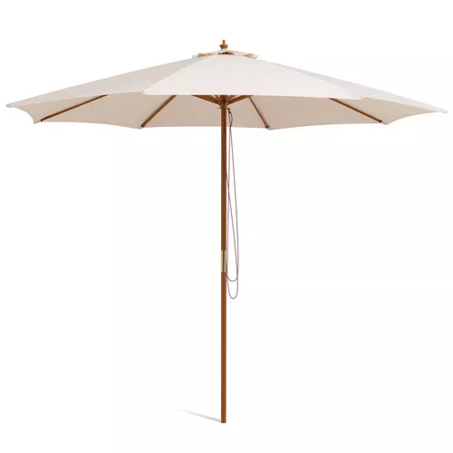 10 Feet Patio Umbrella with 8 Wooden Ribs and 3 Adjustable Heights-Beige