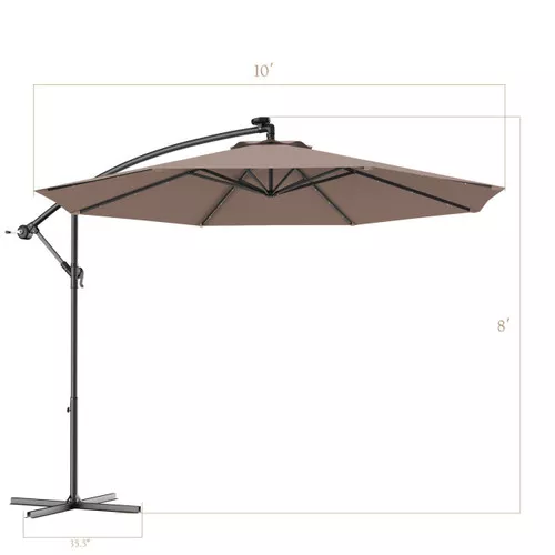 10" Patio Hanging Solar LED Umbrella Sun Shade - Cross Base Included - Tan Color