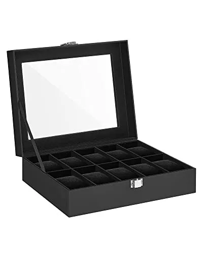10-Slot Watch Box with Glass Lid - 8 D x 10 W x 3.1 H (20.2 x 25.5 x 7.8 cm)