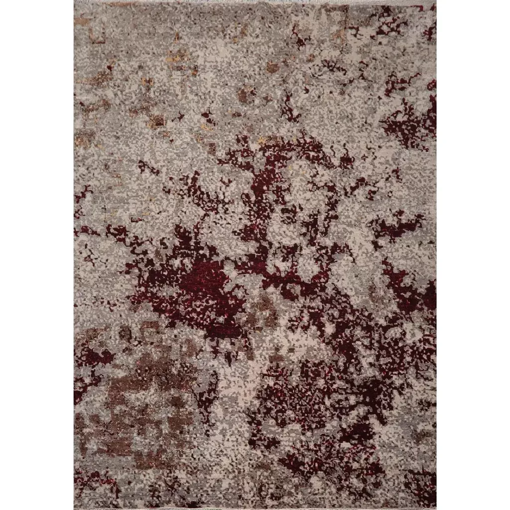 10' x 14' Hand Knotted Wool & Silk Modern Tibetan Oriental Area Rug Gray, Wine