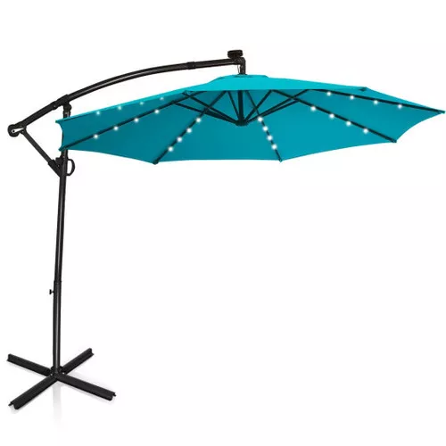 10FT 360? Rotation Solar Powered LED Patio Offset Umbrella