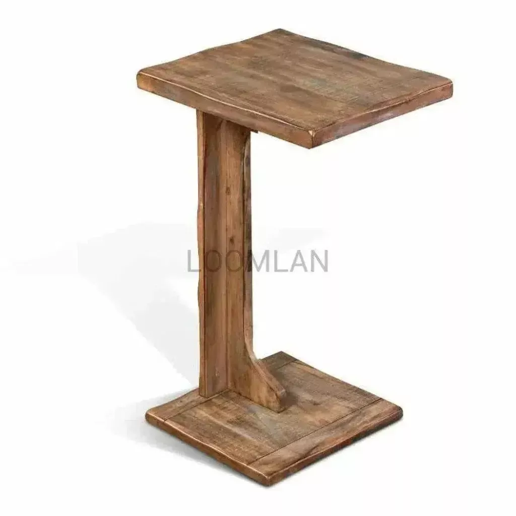 12.5" Weathered Brown Light Blue Sofa Side Table
