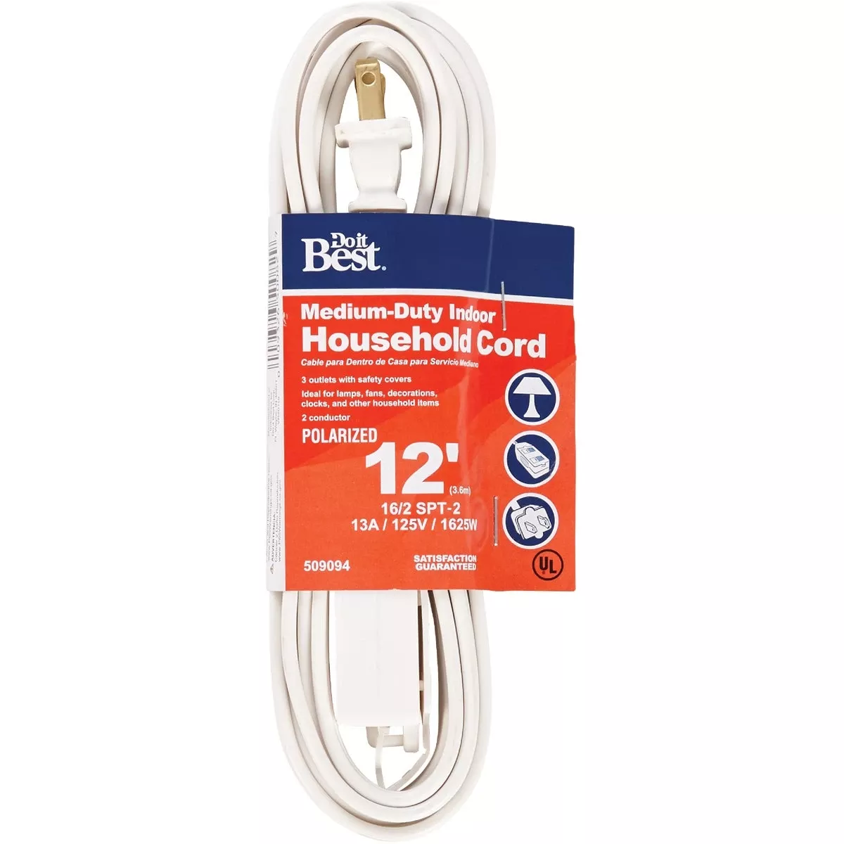 12 Ft. 16/2 White Cube Tap Extension Cord With 3 Outlets