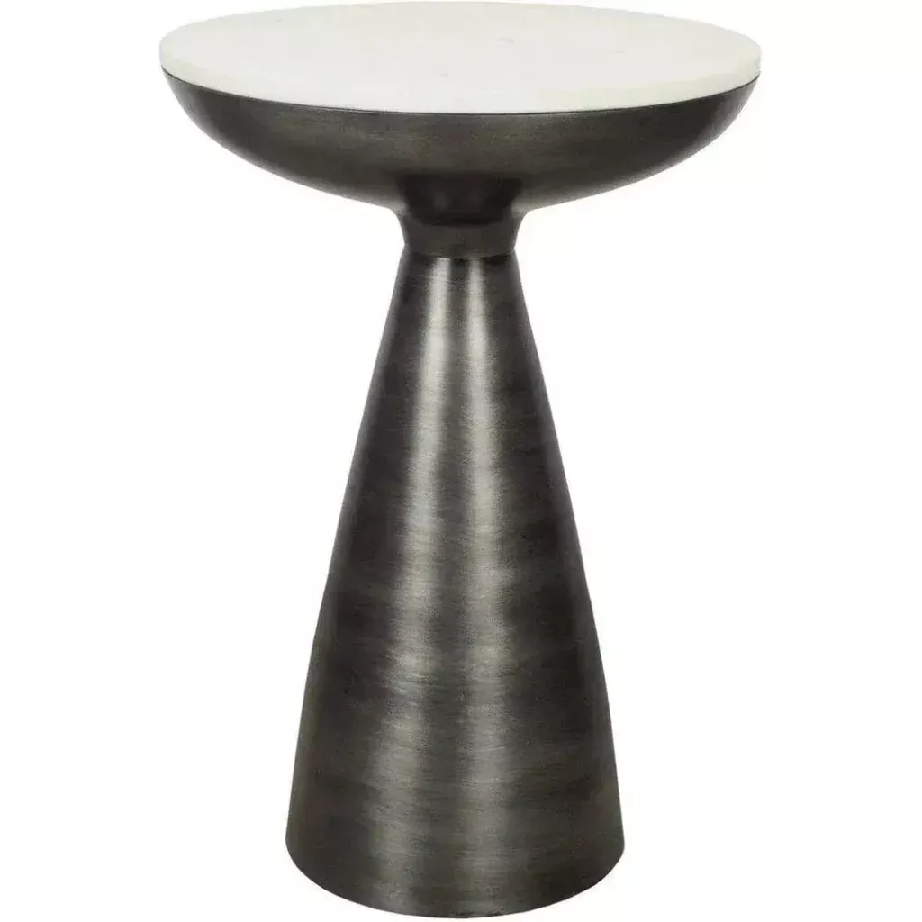 15.5" White Marble Home Decor Side Table