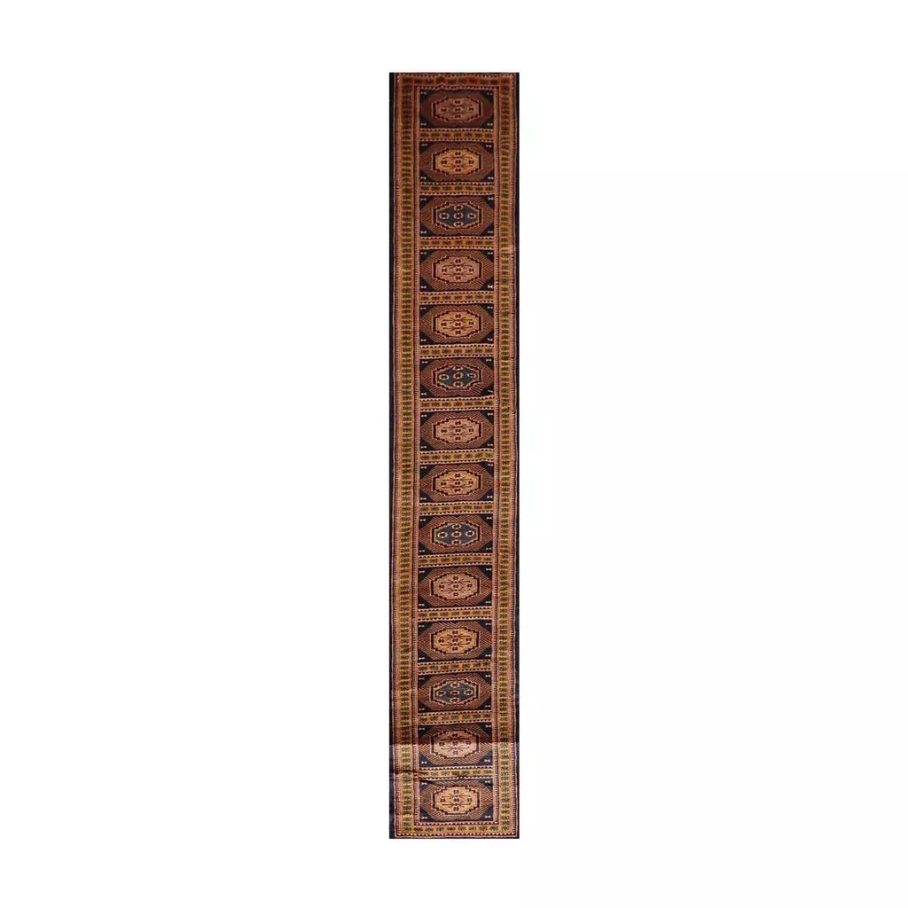2'7"x 14'10" Runner Hand Knotted Wool Bokhaara High Sheen 300 KPSI Area Rug Navy