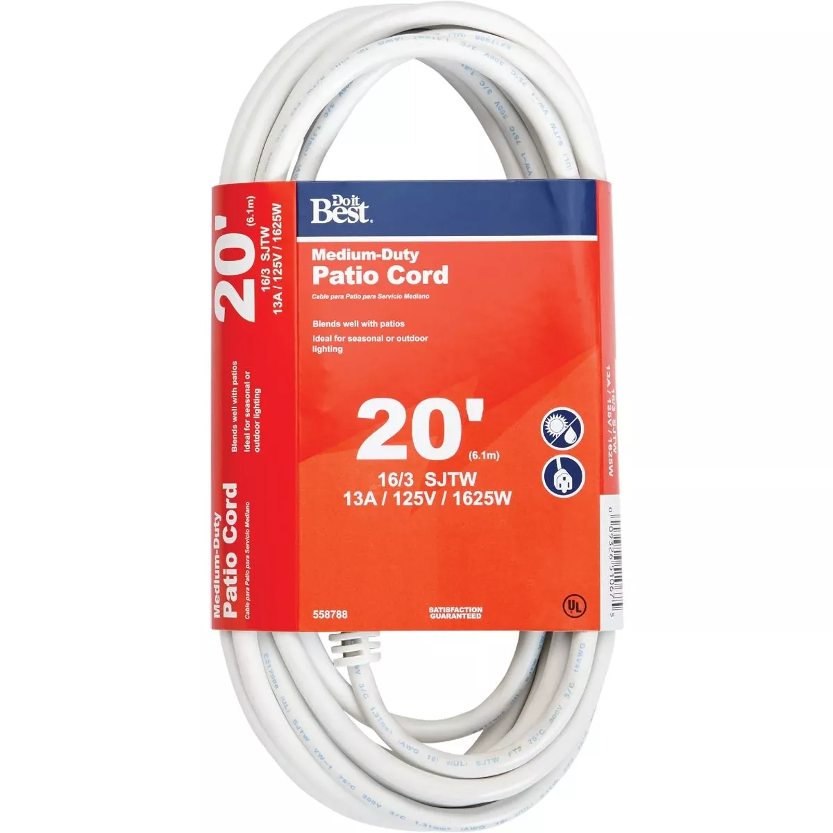 20 Ft. 16/3 Medium-duty White Patio Extension Cord Ou-jtw163-20x-wh