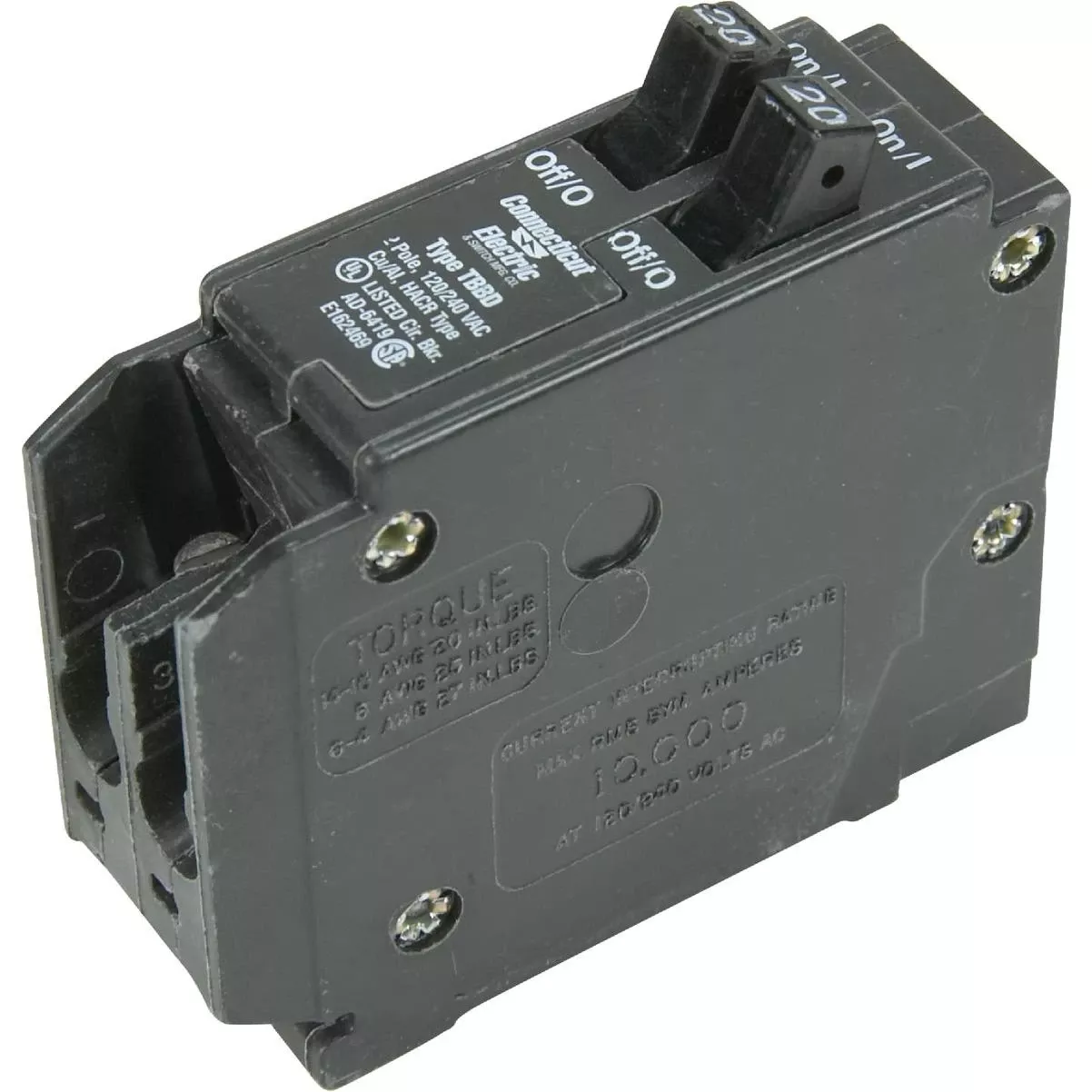 20a/20a Twin Single-pole Standard Trip Interchangeable Packaged Circuit Breaker