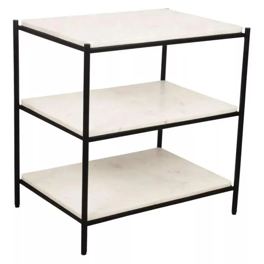 22" White Marble Accent Nightstand Side Table
