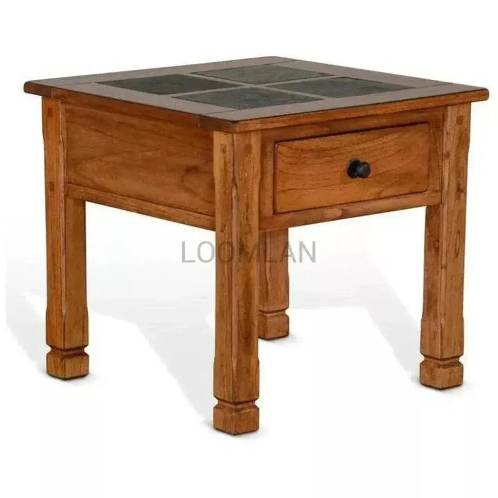 26" Square End Natural Slate Drawer Side Table