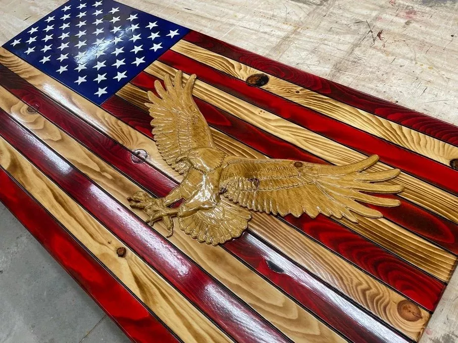 3-D Bald Eagle Wooden American Flag