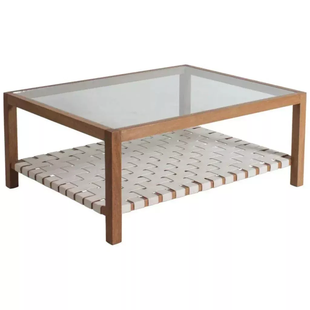 44" Glass Leather Peyton Storage Coffee Table