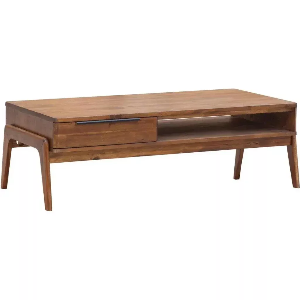 49" Brown Rectangle Drawers Shelves Coffee Table