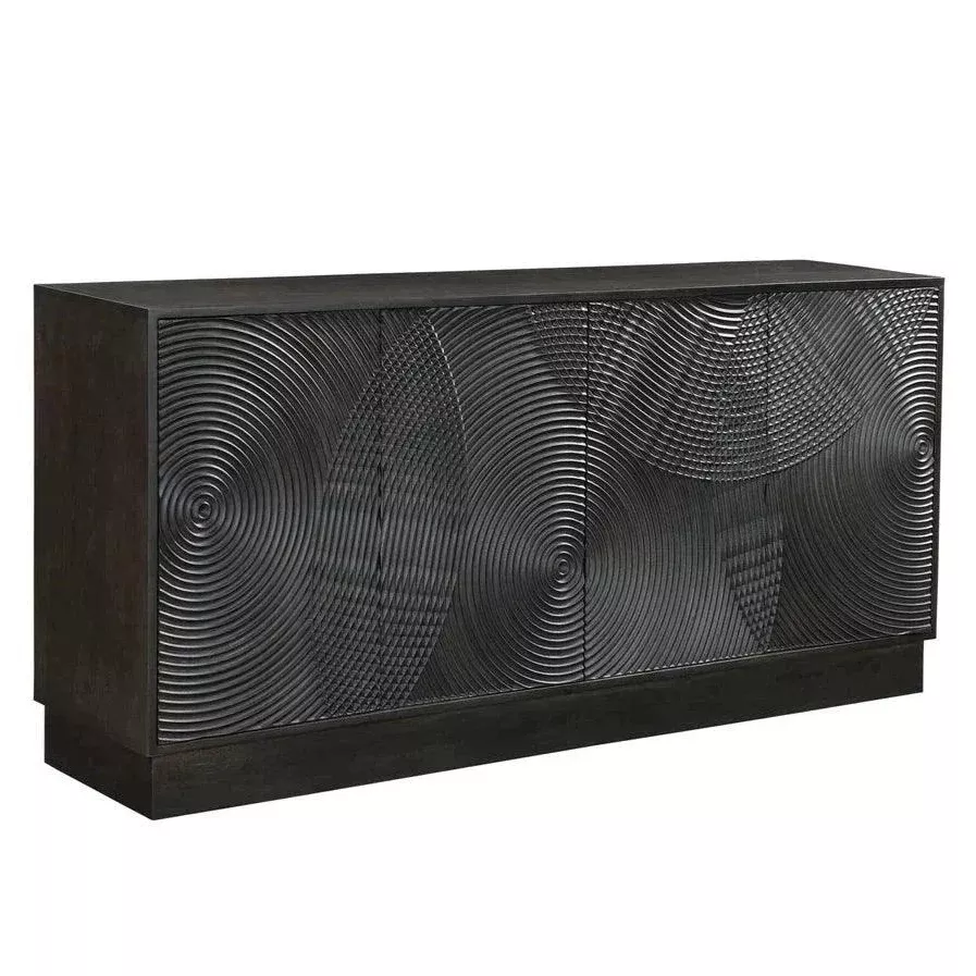 74" Brown Mango Wood Spiral Carved 4-Door Sideboard