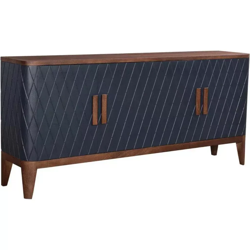82" Two-Tone Brown & Navy Mango Wood 4-Door Sideboard