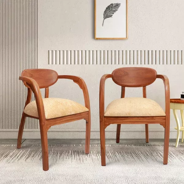 Abetos Teak Wood Arm Chairs (Teak Beige)
