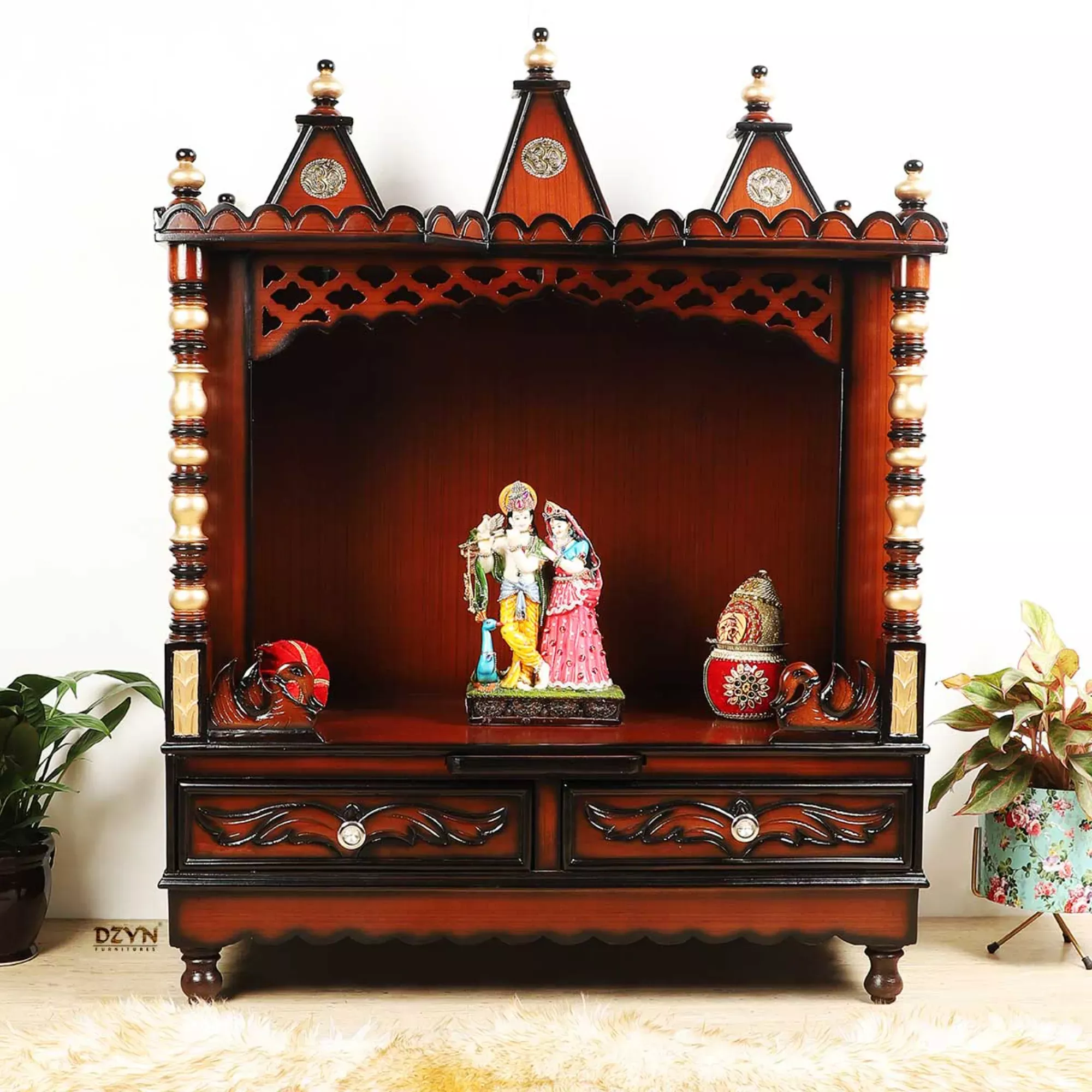 Abhikya Sadana Floor Rested Pooja Mandir without Door (Brown Gold)