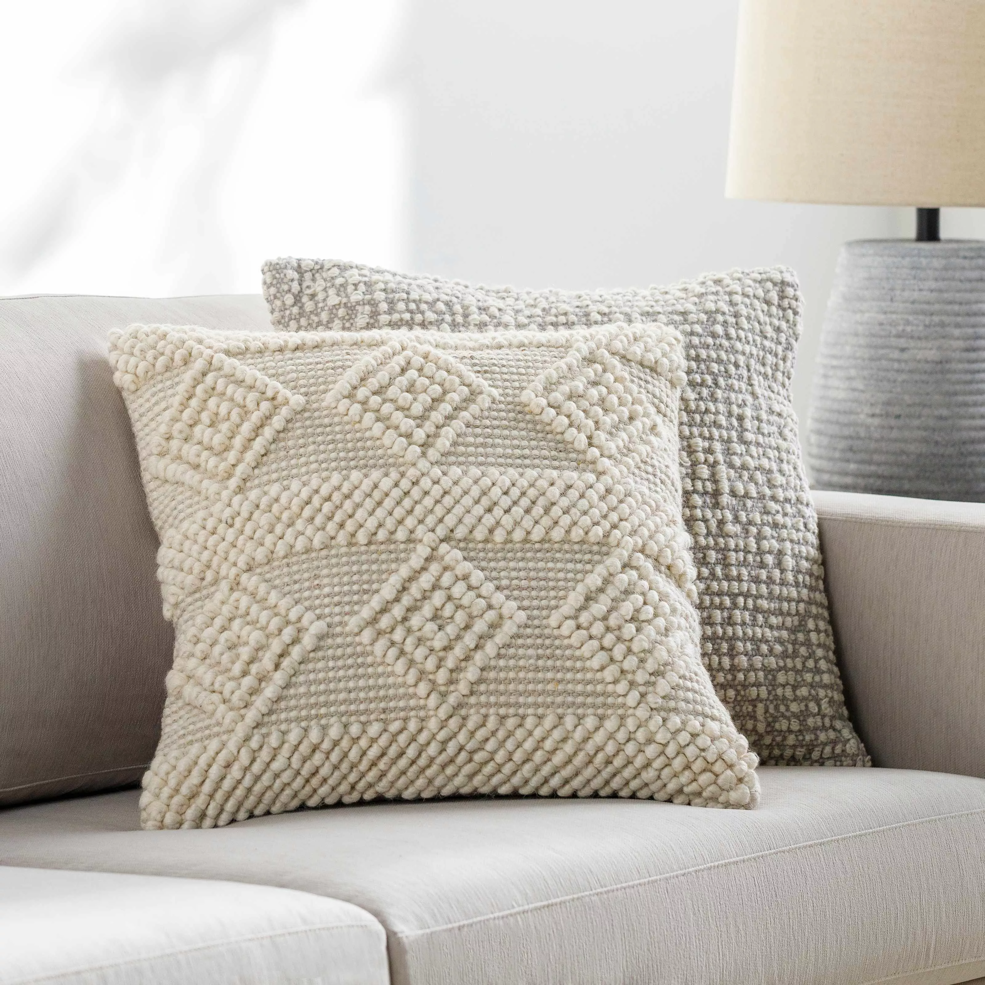 Alveley White Geometric Textured Throw Pillow - Clearance