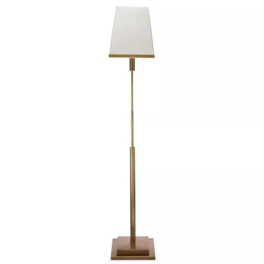 Antique Brass White Linen Jud Floor Lamp