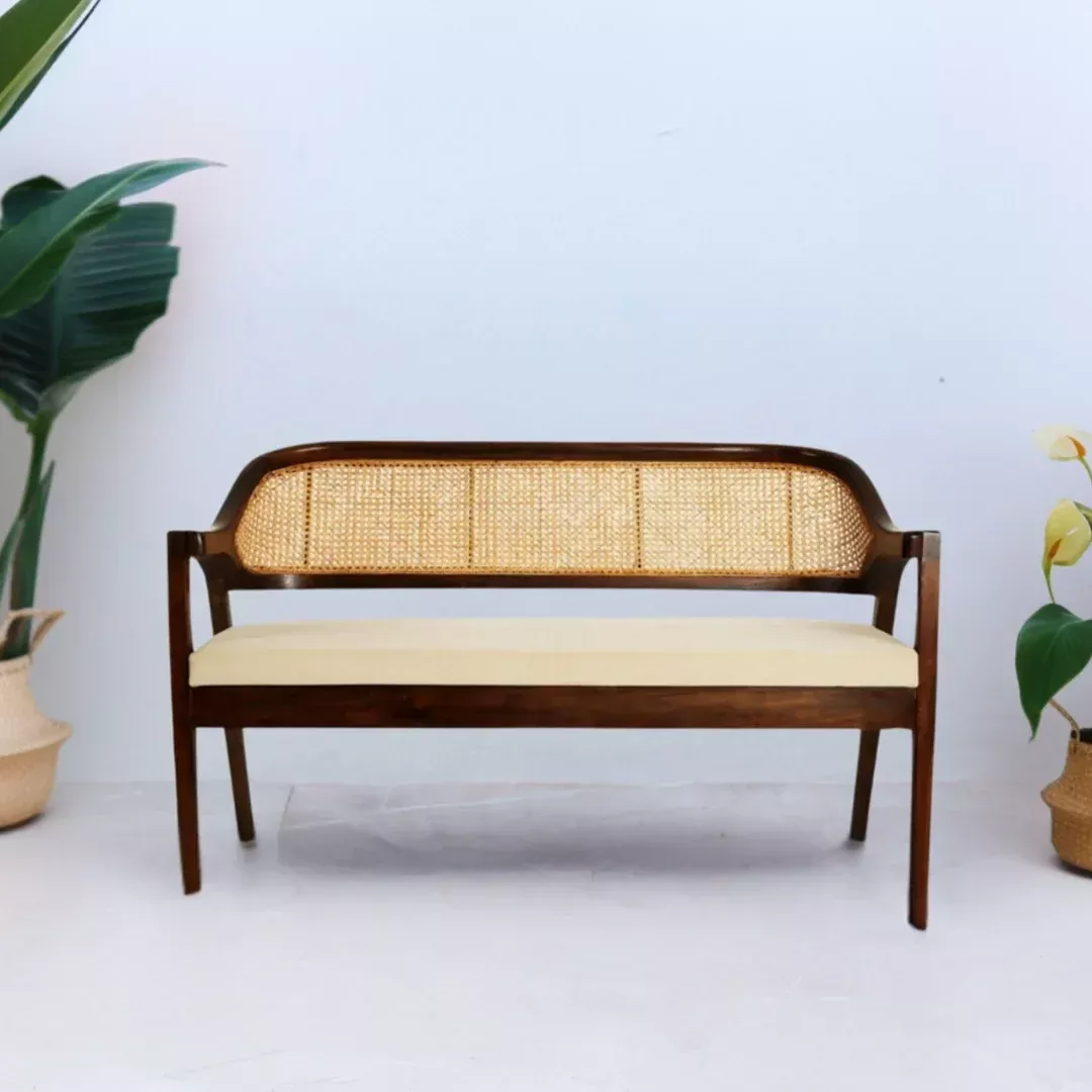 Arbor Solid Wood Love Sofa (Brown Beige)