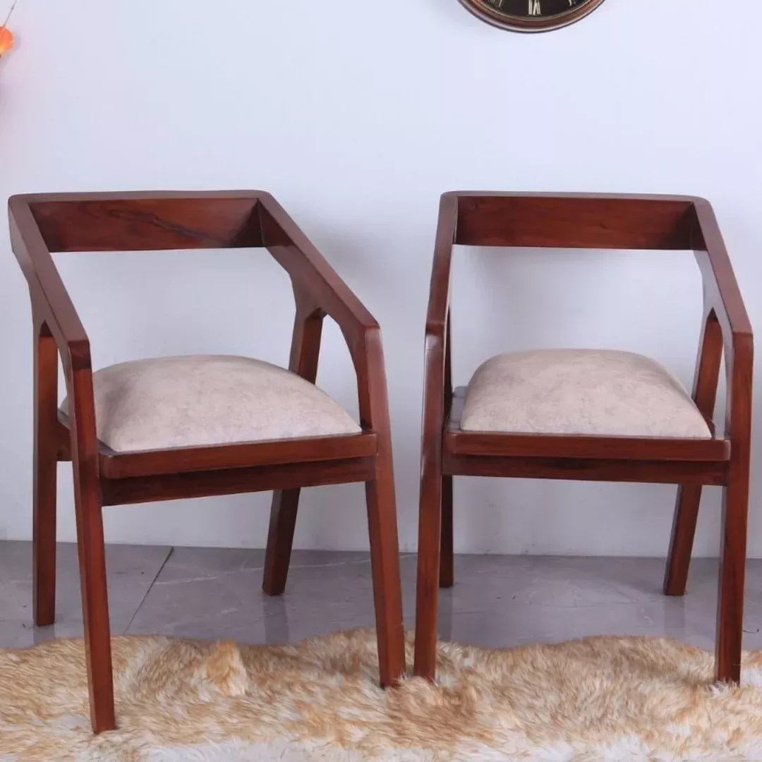 Aristo Teak Wood Arm Chairs (Brown Beige)