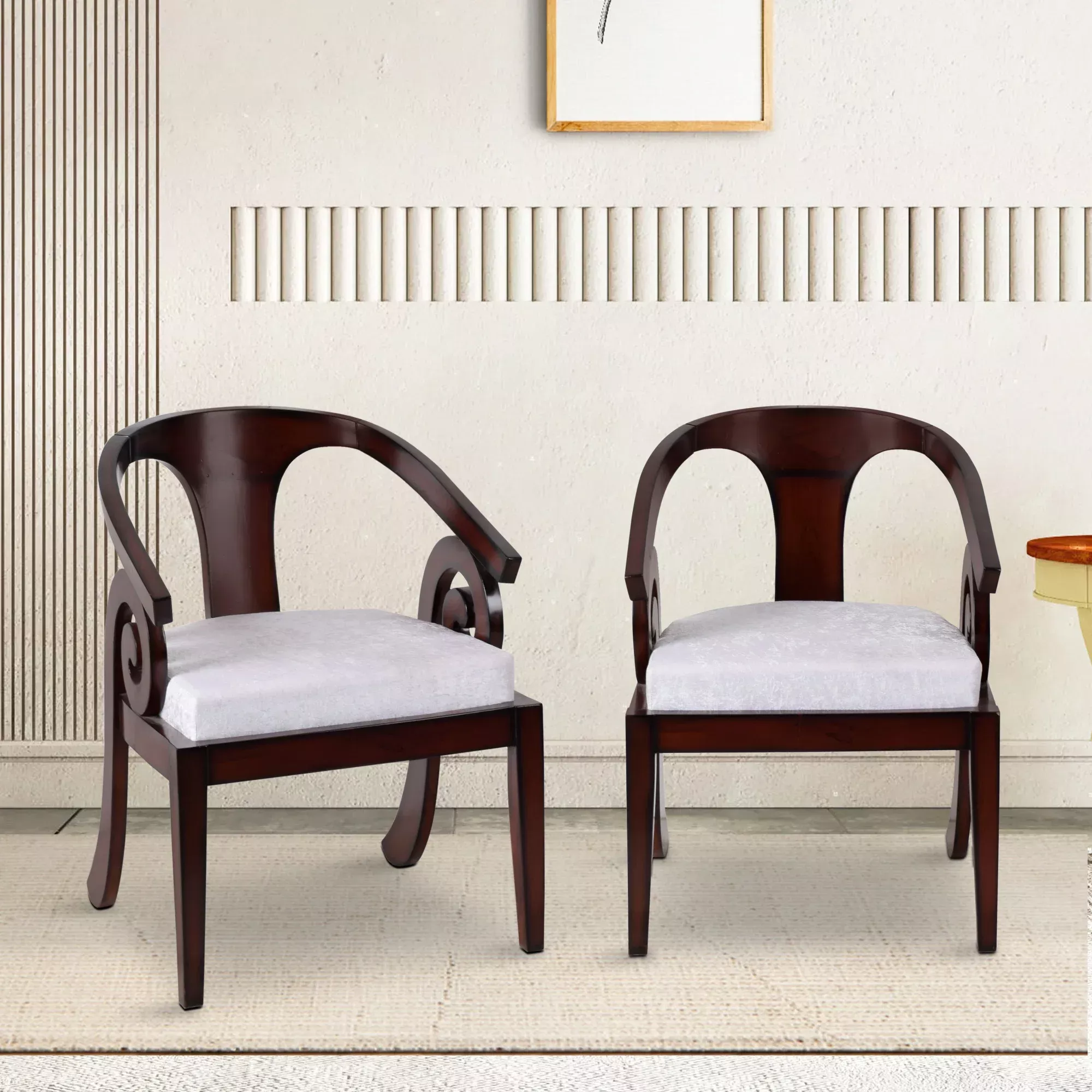 Arlaxa Teak Wood Arm Chairs (Brown Silver)