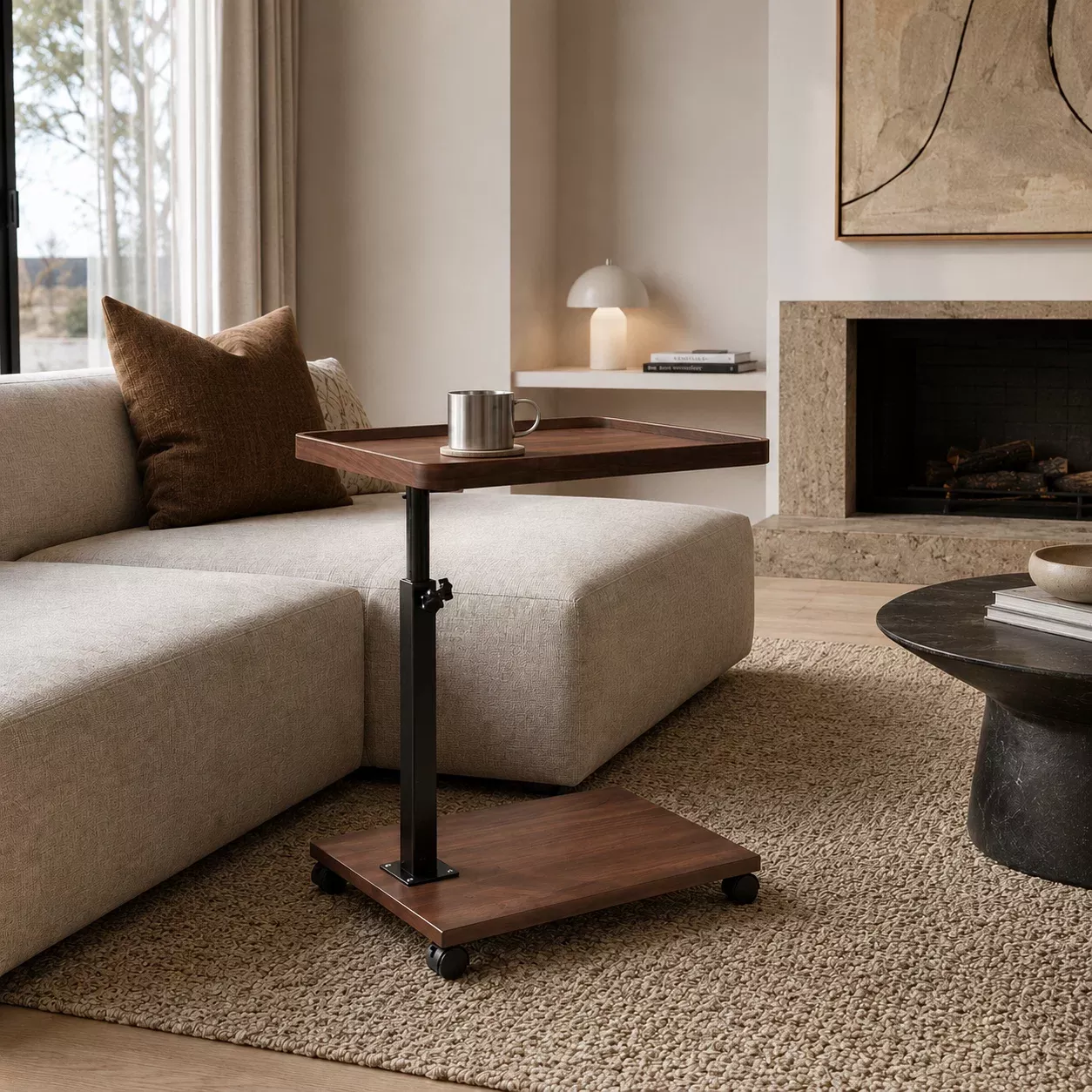 Arnie Rolling Workstation – Height-Adjustable C-Shaped Mobile Side Table