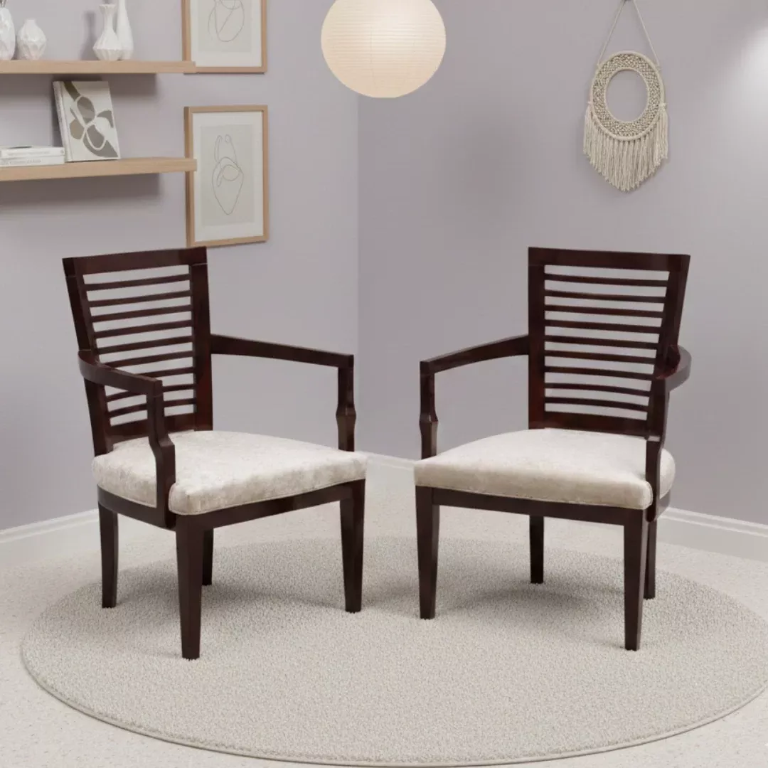 Aura Teak Wood Arm Chairs (Brown)