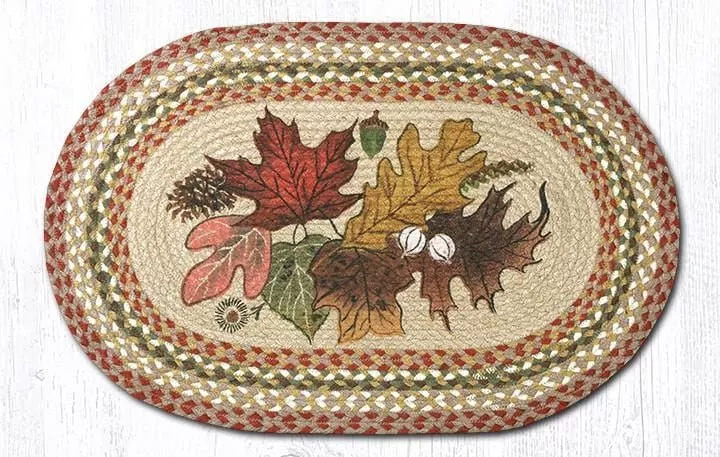 Autumn Leaves Foliage Braided Jute Rug