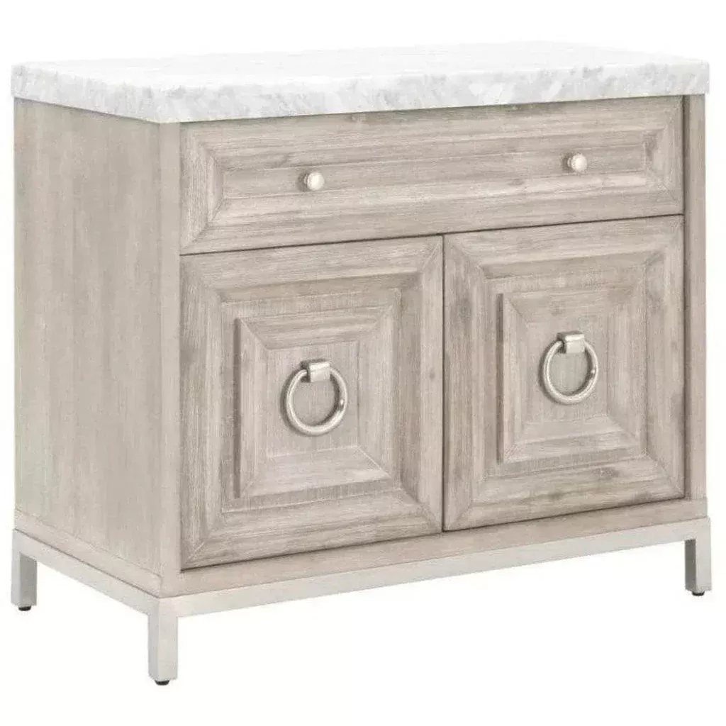 Azure Natural Grey Accent Cabinet White Carrera Marble