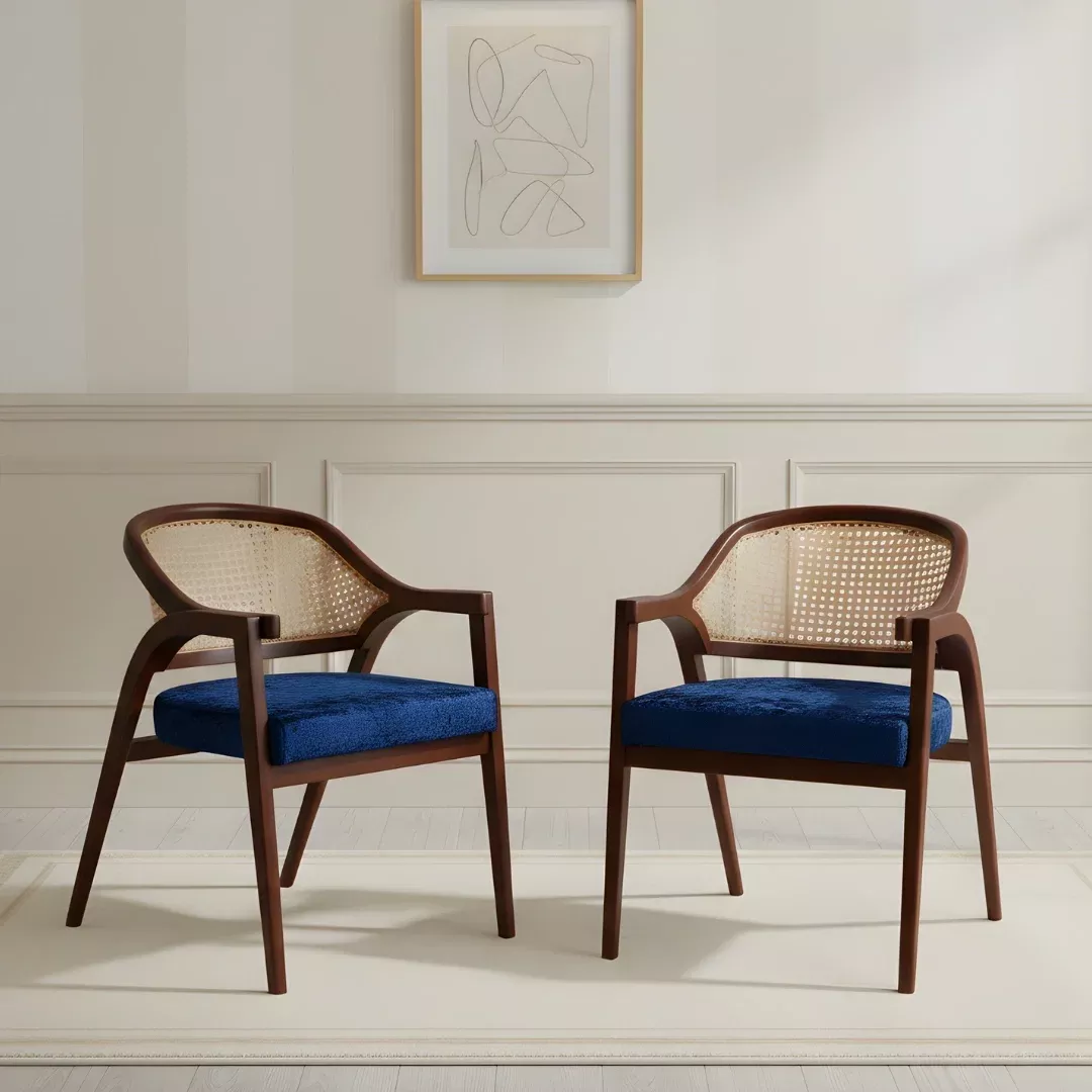 Bemla Teak Wood Arm Chairs (Brown Blue)