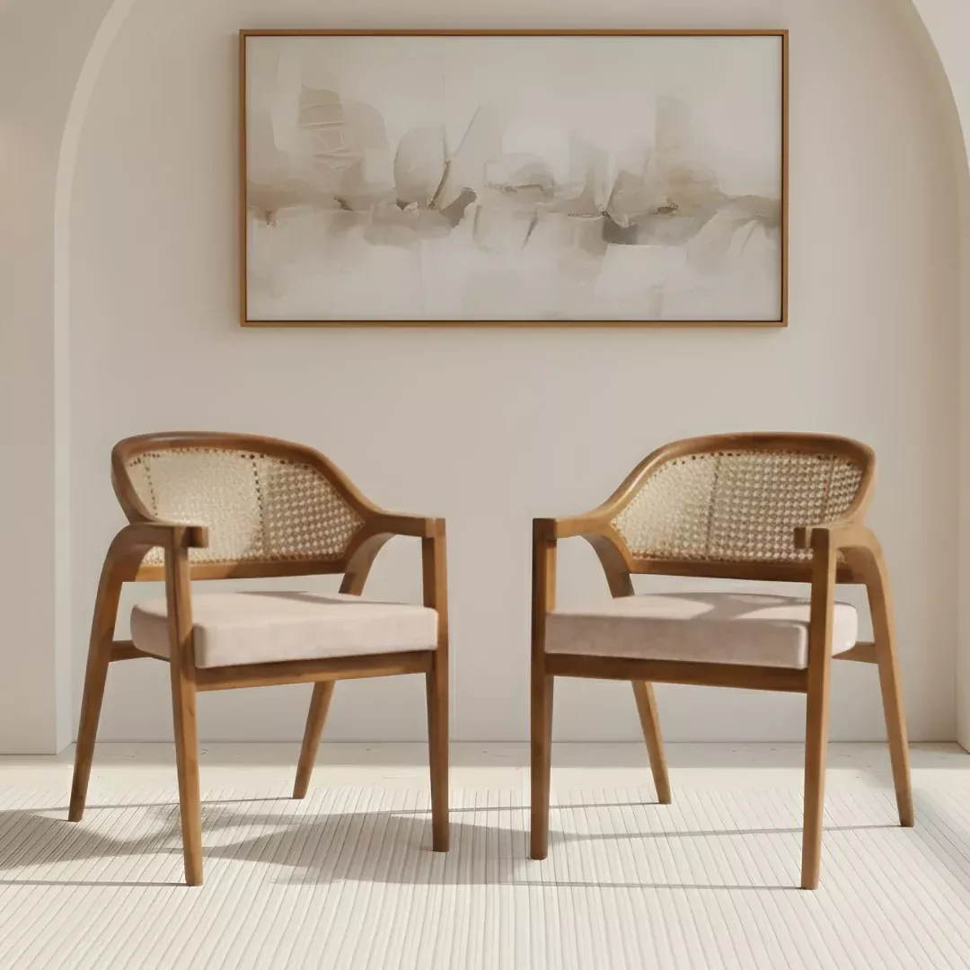 Bemla Teak Wood Arm Chairs (Teak Beige)