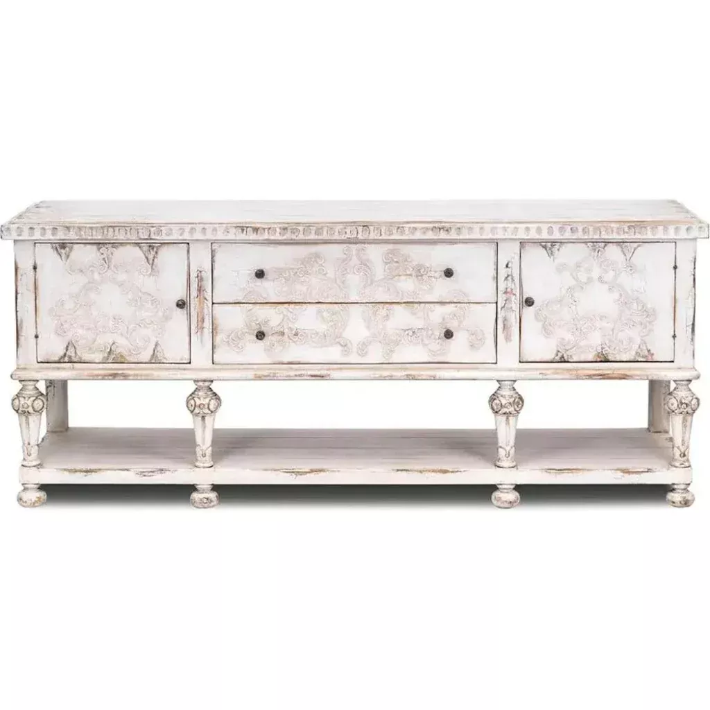 Bianca Carved Distressed White Sideboard