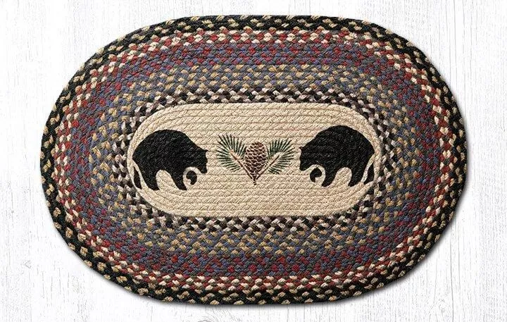 Black Bears Braided Jute Cabin Rug