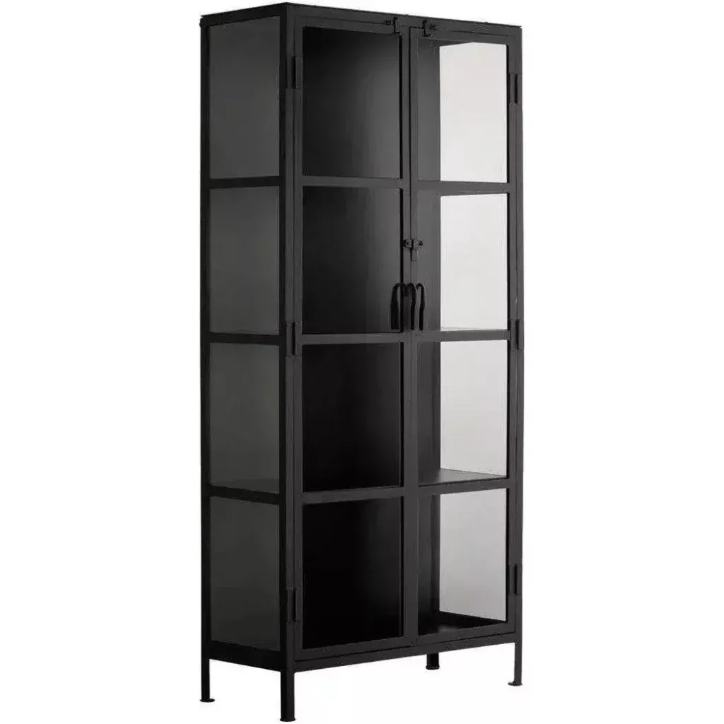Black Metal Union Tall Black Curio Cabinet Bookshelf