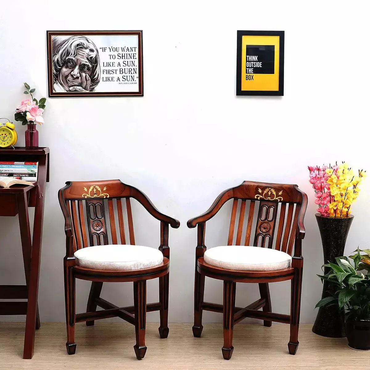 Canasto Teak Wood Arm Chairs (Brown Silver)
