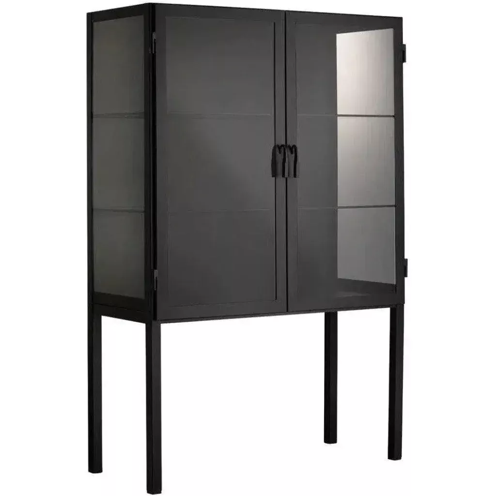 Chauncey Wide Black Curio Cabinet Glass Doors