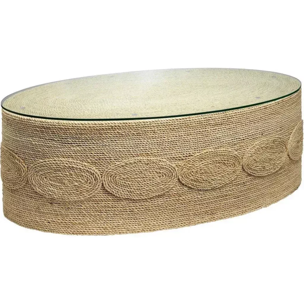 Corn Straw Rope Barbados Oval Coffee Table Glass