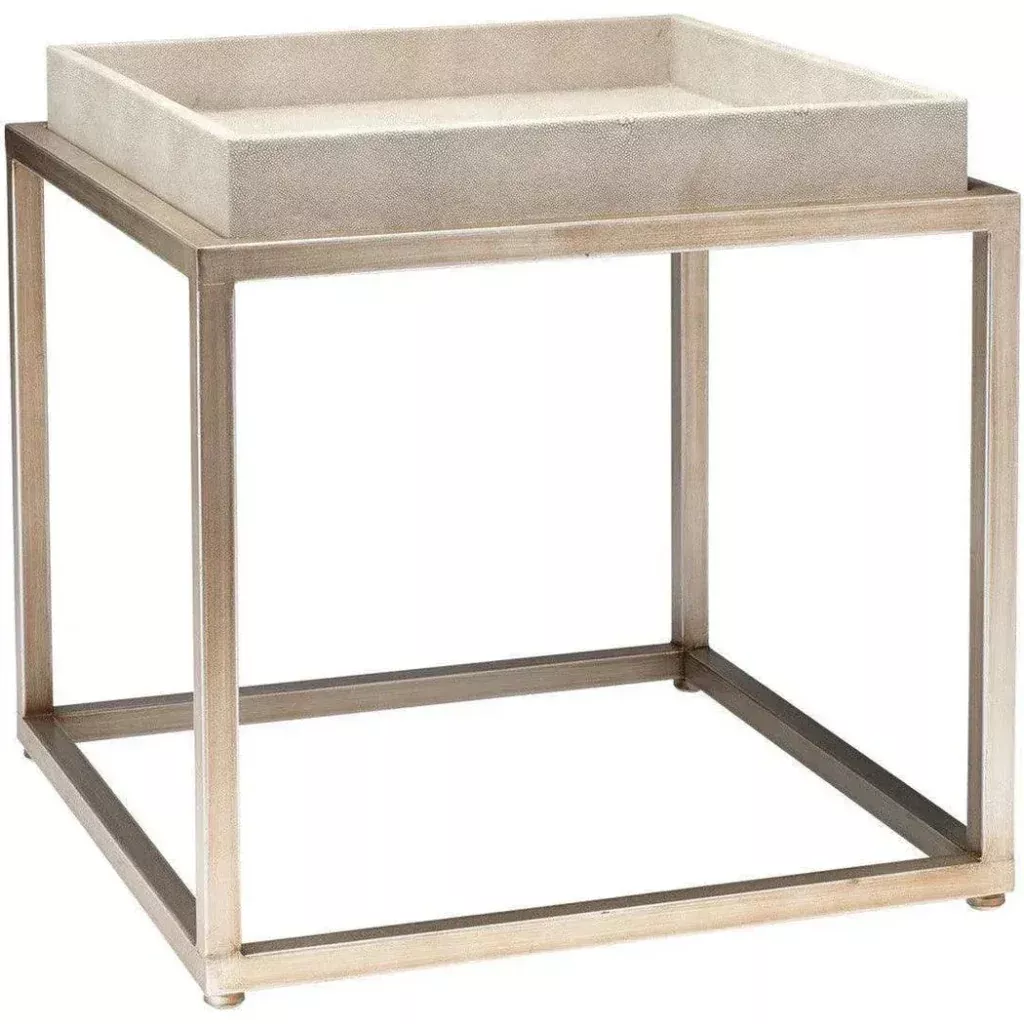 Cream Leather Jax Square Mid Century Side Table