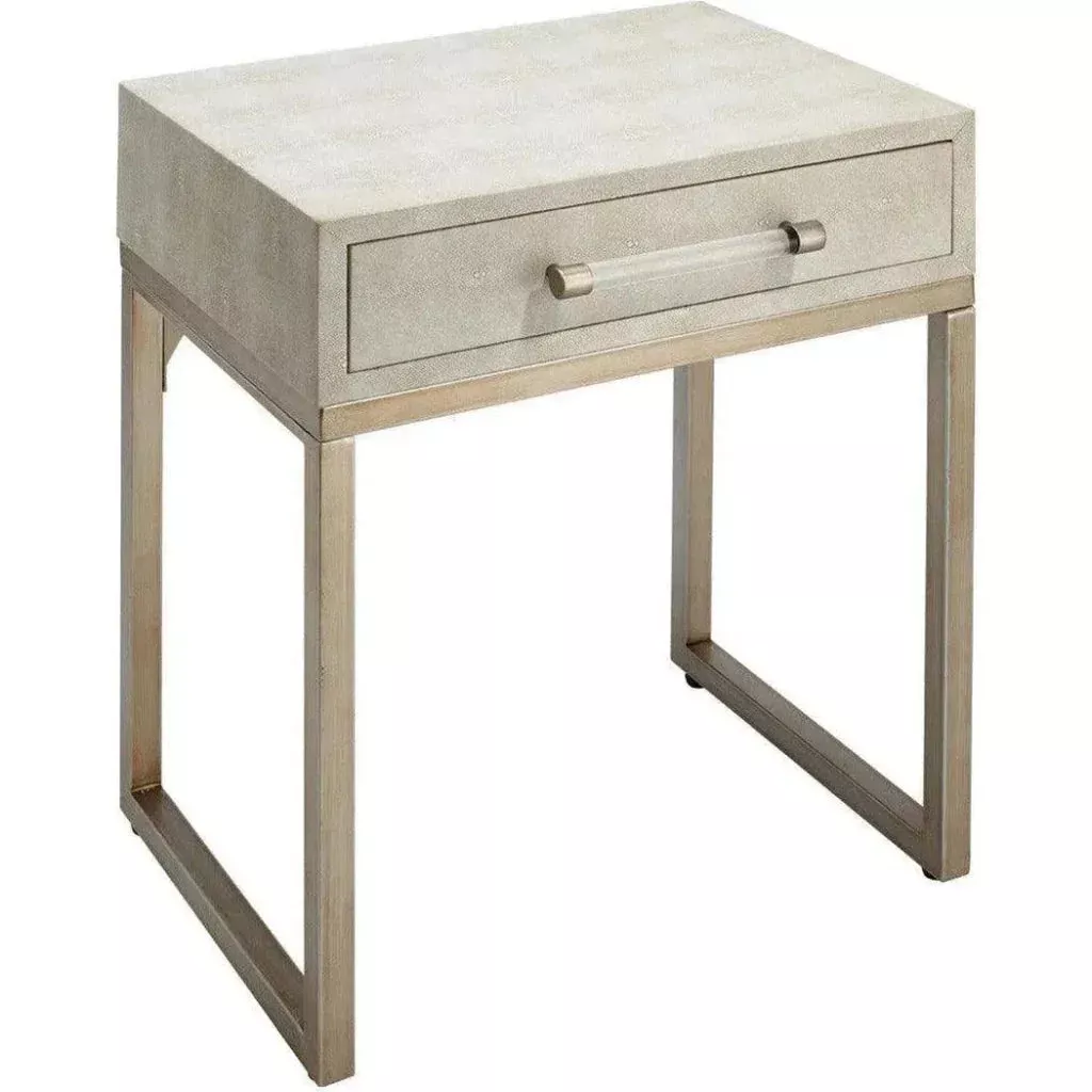 Cream Leather Mid Century Side Table Drawer