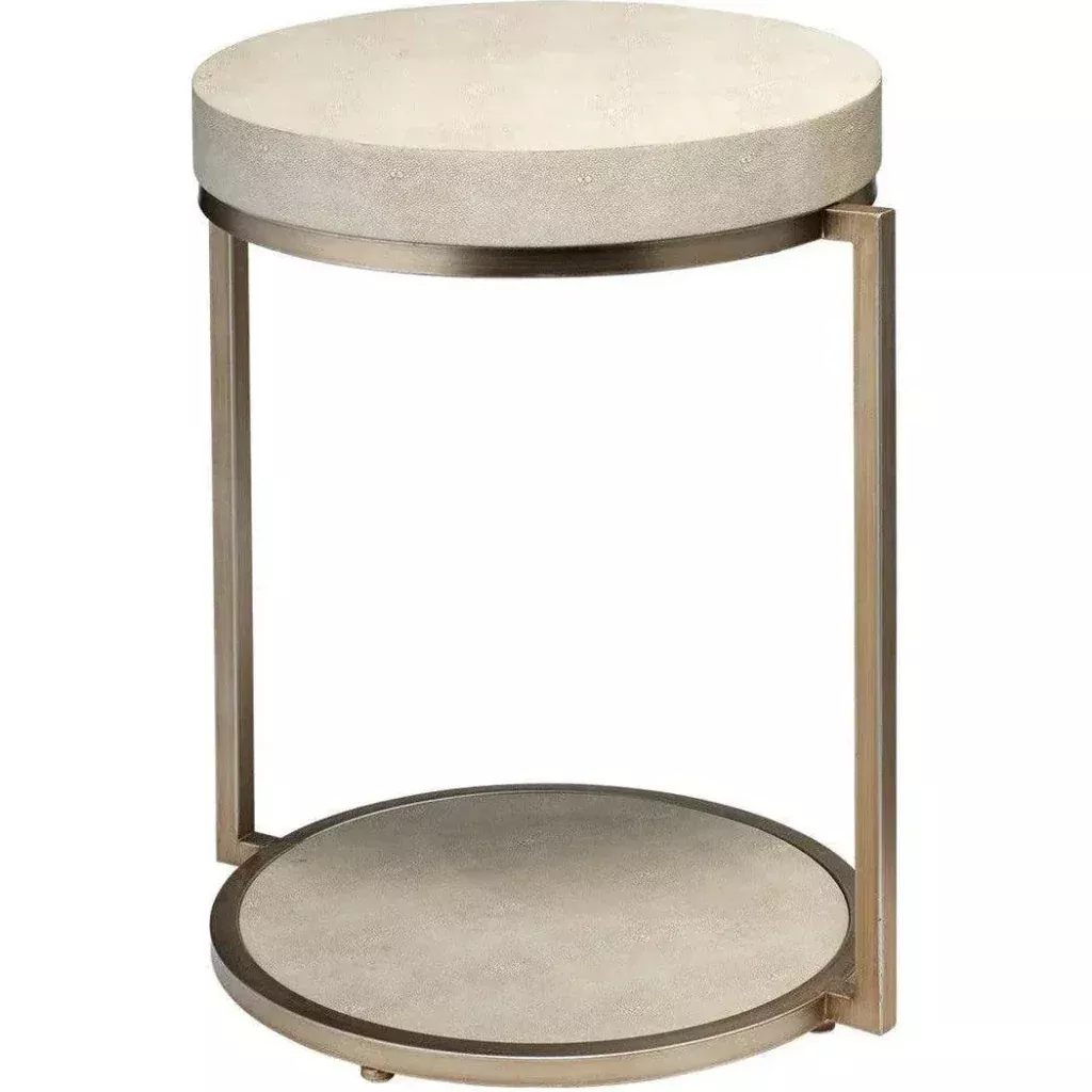 Cream Leather Round Mid Century Side Table Shelf