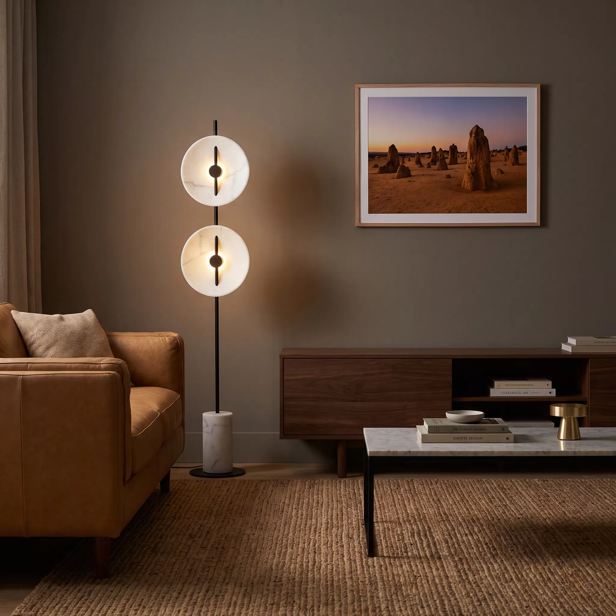 Culburra Modern Floor Lamp – Dual Resin Shade Marble Base Living Room Floor Lamp