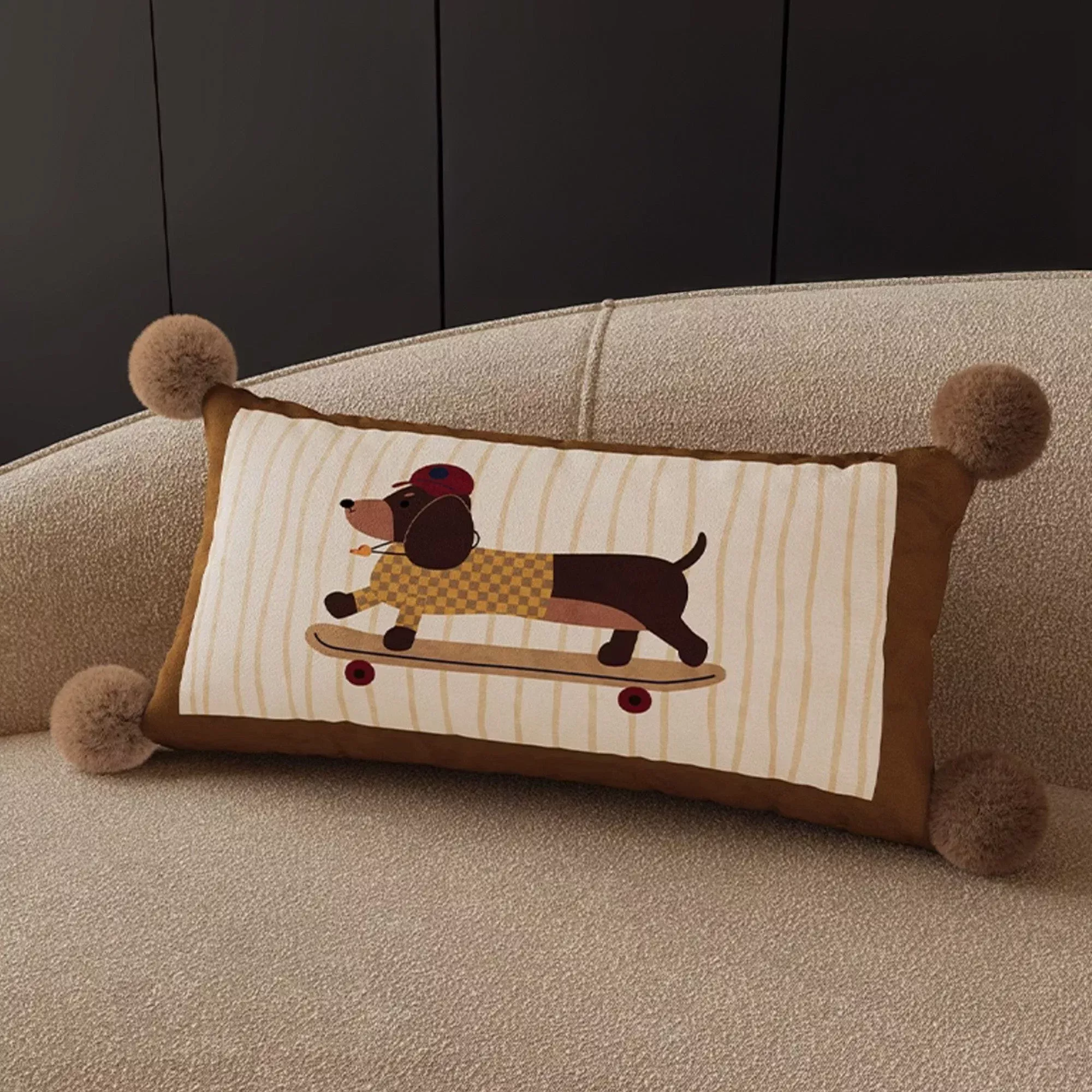 Dawg Cozy Dog Print Throw Pillow with Playful Tassels & Sherpa-Lined Edges