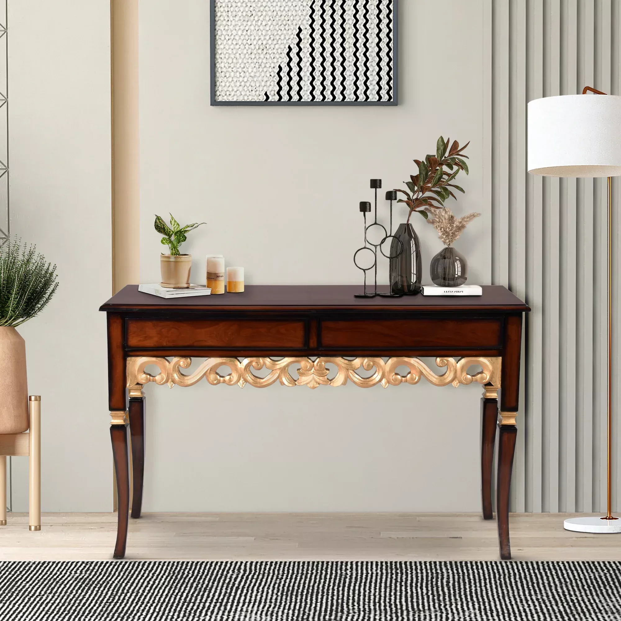 Dignify Solid Wood Console Table (Brown Gold)