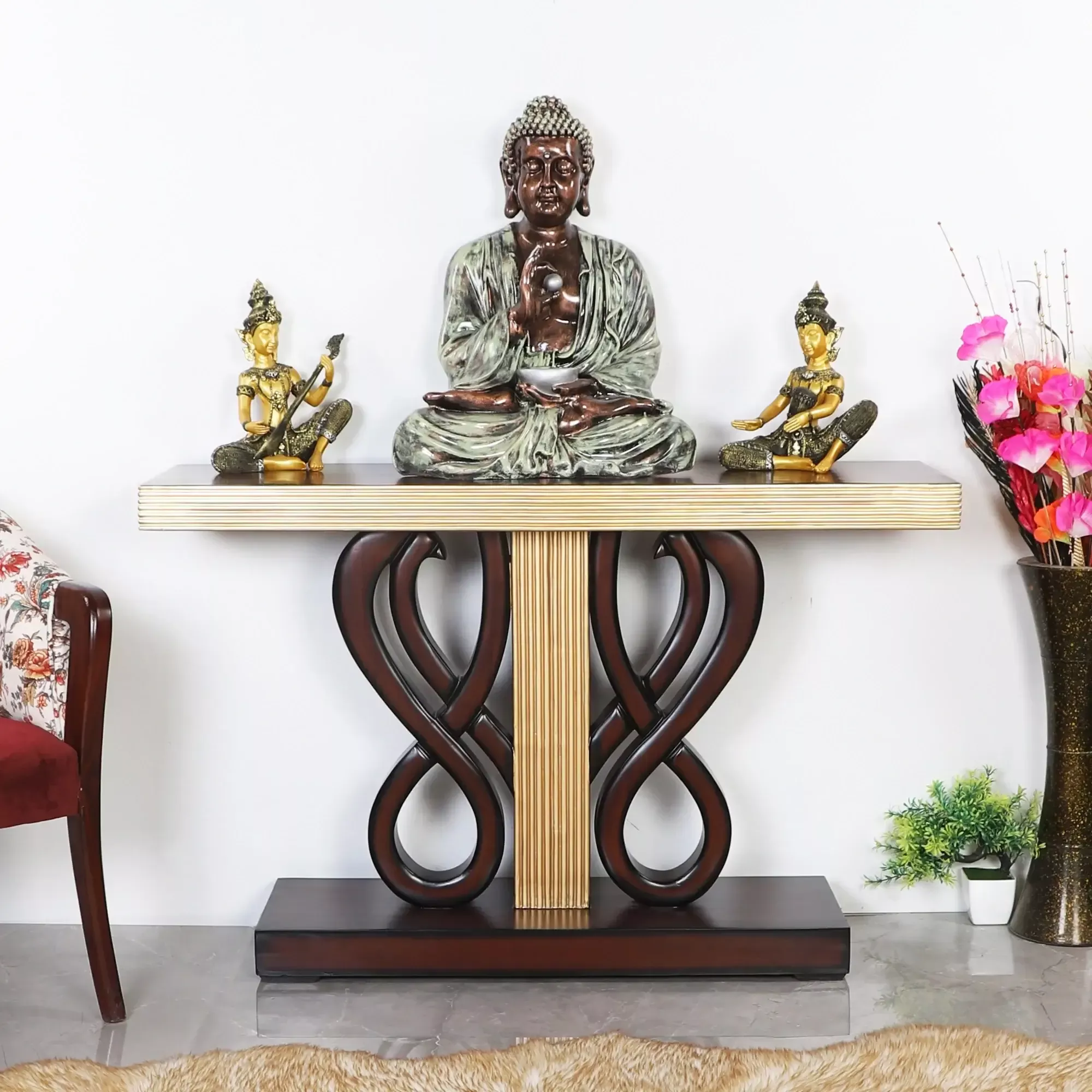 Eleganza Solid Wood Console Table (Brown Gold)