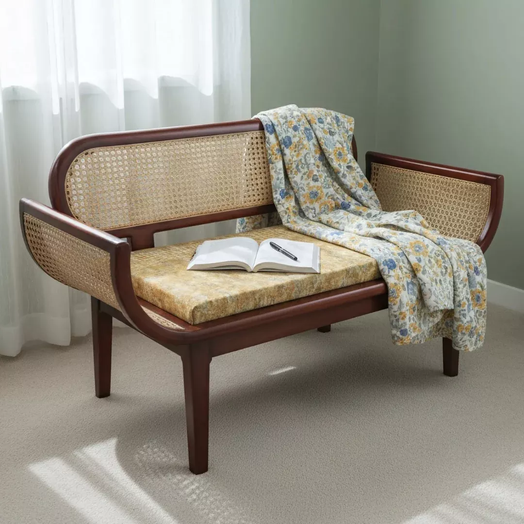 Elvoro Solid Wood Love Sofa (Teak Orange)